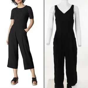 Whistles Mara Black V-Neck Wide-Leg Crop Jumpsuit Size 10
